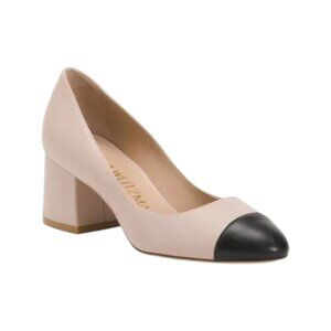 STUART WEITZMAN Beige/Black Made In Spain Leather Flareblock 60 Pumps